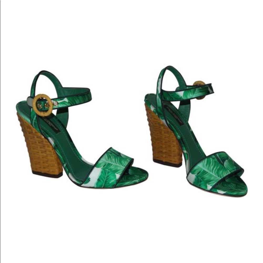 DOLCE & GABBANA BANANA LEAF PRINT KEIRA SANDALS